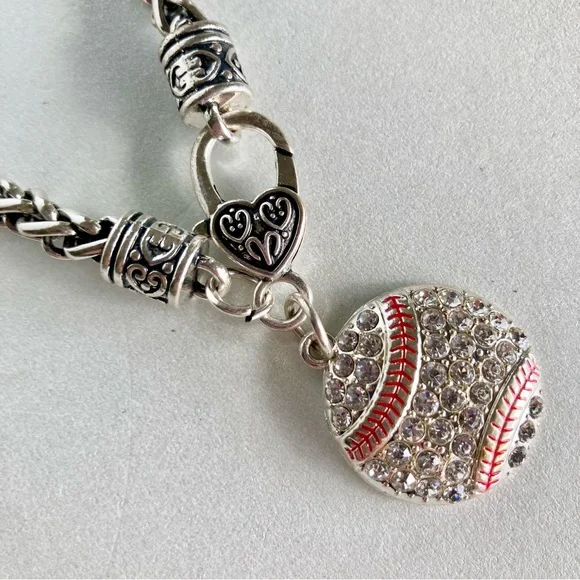 Silver-tone Baseball Crystal Charm preloved Bracelet - Picture 2 of 8